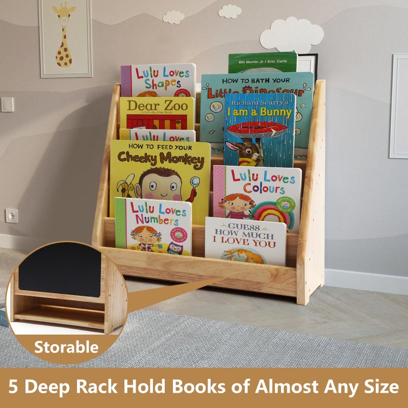 Nuoex Montessori Bookshelf for Toddler 1-5 Years, Kids Wooden 5-Tier Front Facing Book Display Shelf with Chalkboard for Bedroom,Playroom,Classroom,Book Rack Organizer, Natural - Image 2