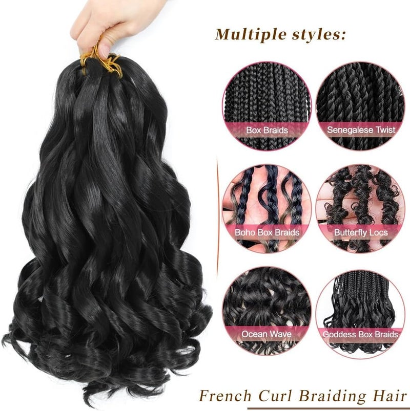 FALEMEI French Curly Braiding Hair 16 Inch 8 Packs - Pre Stretched Bouncy Braiding Hair- Loose Wavy Synthetic Hair Extensions for Black Women (16 inch 8 packs, 1B) - Image 2
