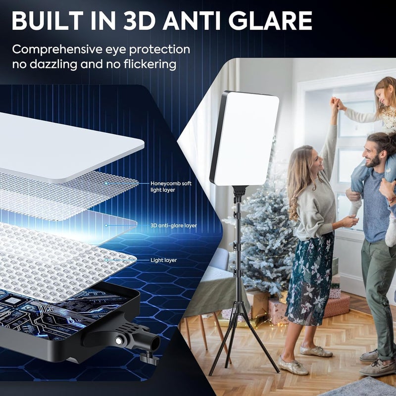 إف إتش 19 بوصة طقم إضاءة فيديو LED، 2700K-7500K 65W إضاءة استوديو تصوير - اضاءة تصوير، مع حامل ثلاثي وحامل هاتف لتسجيل الفيديو، بث الألعاب - Image 4