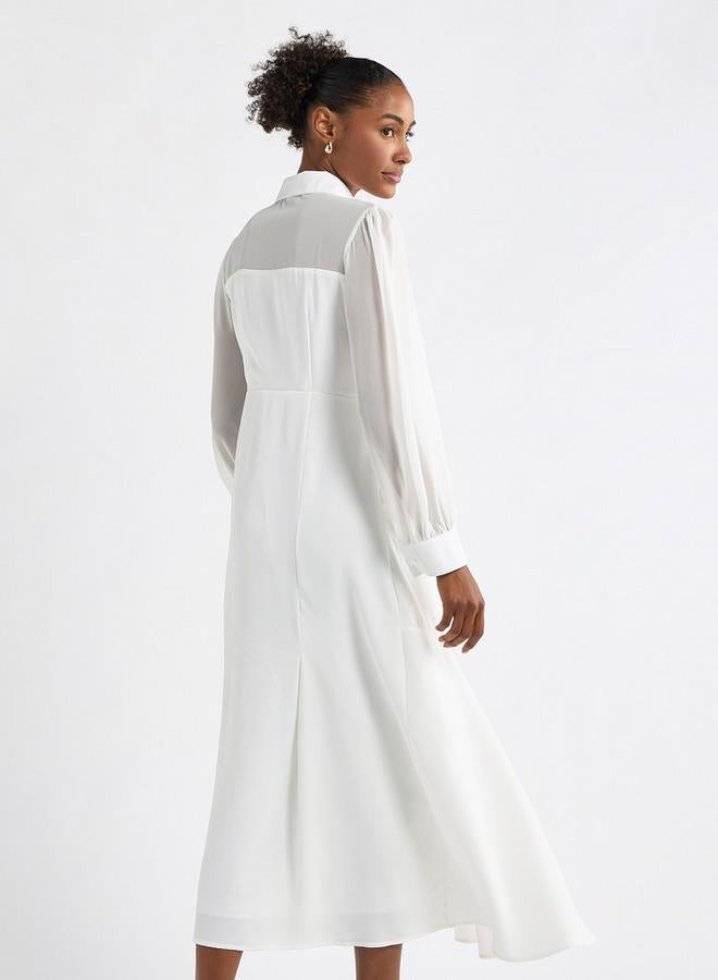 سبلاش فيڤ فستان قميص إيه لاين سادة بأكمام طويلة - Image 3