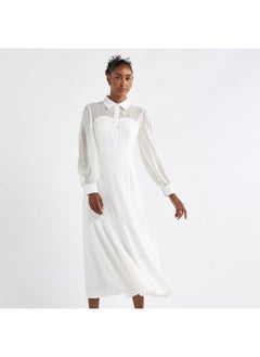 FAV Solid A-line Shirt Dress with Long Sleeves  - Image 1