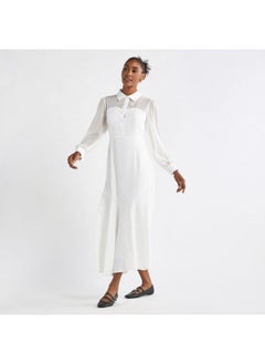 FAV Solid A-line Shirt Dress with Long Sleeves  - Image 2