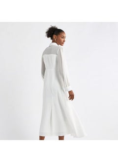 FAV Solid A-line Shirt Dress with Long Sleeves  - Image 3