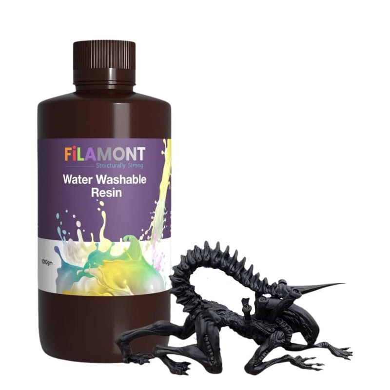 Protomont TECHNOLOGIES رواسب طابعة ثلاثية الأبعاد القابلة للغسل بالماء من فيلامونت - أسود (1 كجم) | سهل الاستخدام، رائحة منخفضة، راتنج UV عالي التفاصيل لطابعات LCD/DLP/SLA 405nm - مثالي للنماذج الصغيرة، المشاريع اليدوية والهوايات - Image 1