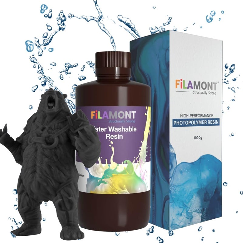 Protomont TECHNOLOGIES رواسب طابعة ثلاثية الأبعاد القابلة للغسل بالماء من فيلامونت - أسود (1 كجم) | سهل الاستخدام، رائحة منخفضة، راتنج UV عالي التفاصيل لطابعات LCD/DLP/SLA 405nm - مثالي للنماذج الصغيرة، المشاريع اليدوية والهوايات - Image 2
