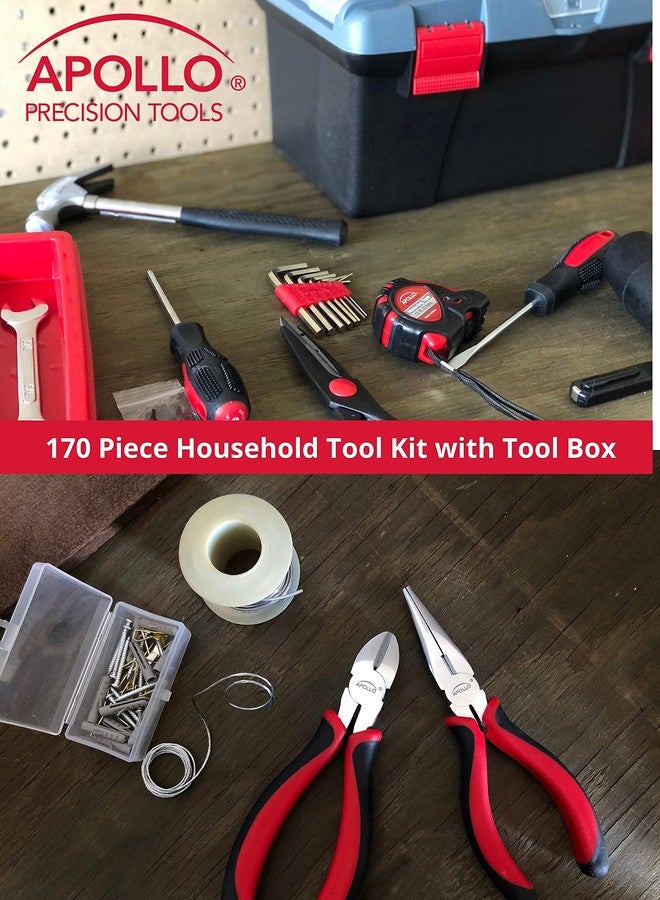 Apollo Tools 170 Piece Household Tool Kit with Carrying Toolbox and Essential Tools for DIY Assembly, Maintenance, Repairs and Craft for Home, Office, Garage, or on the Road- Red - DT7103 - Image 5