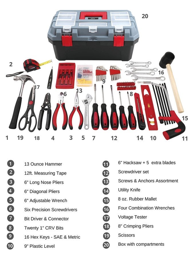 Apollo Tools 170 Piece Household Tool Kit with Carrying Toolbox and Essential Tools for DIY Assembly, Maintenance, Repairs and Craft for Home, Office, Garage, or on the Road- Red - DT7103 - Image 4