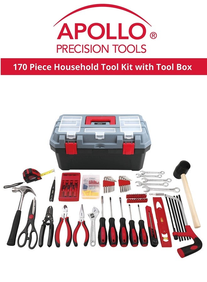 Apollo Tools 170 Piece Household Tool Kit with Carrying Toolbox and Essential Tools for DIY Assembly, Maintenance, Repairs and Craft for Home, Office, Garage, or on the Road- Red - DT7103 - Image 3