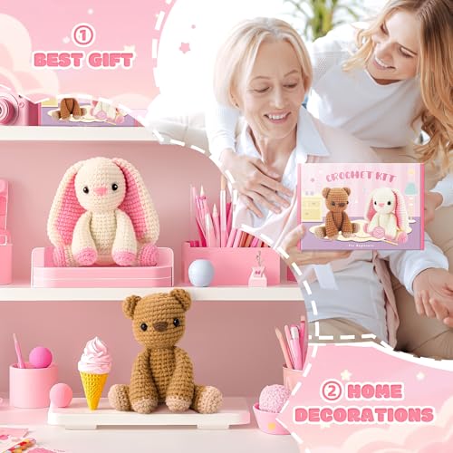 Fighting to Achieve Easter Crochet Kit for Beginners, Bunny and Bear Crochet Kit with Step-by-Step Video Tutorials, Crocheting Kit for Starter, Beginner Crochet Kit for Adult, Stuffed Animal Knitting Kit for Birthday - Image 5