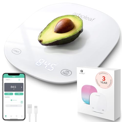 Arboleaf Smart Food Kitchen Scale, 22lb Digital Food Scale with Nutritional Calculator, USB Rechargeable, Smart Weighing with App for Macro, Keto, Calorie, Cooking, Grams and Ounces, 0.1oz/0.5g, White - Image 1