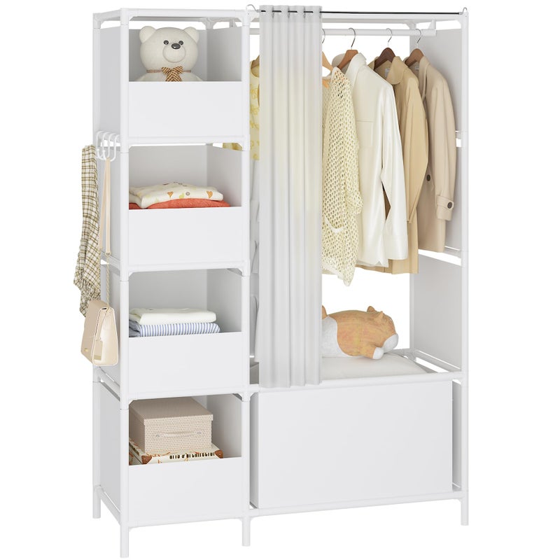 MOYIPIN Portable Closetï¼ŒFree Standing Wardrobe Closet with Hanging Rod and Curtainï¼ŒClothes Storage Organizer, for Cloakroom, Bedroomï¼Œ40.55 x 16.73 x 65.35Inchesï¼ŒWhite - Image 1
