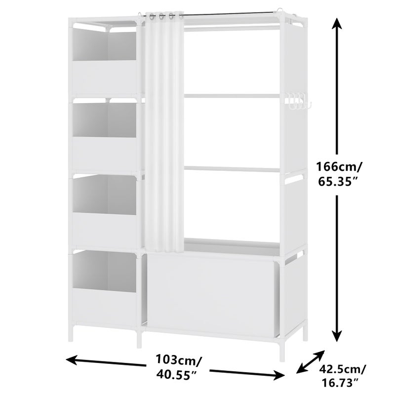 MOYIPIN Portable Closetï¼ŒFree Standing Wardrobe Closet with Hanging Rod and Curtainï¼ŒClothes Storage Organizer, for Cloakroom, Bedroomï¼Œ40.55 x 16.73 x 65.35Inchesï¼ŒWhite - Image 2