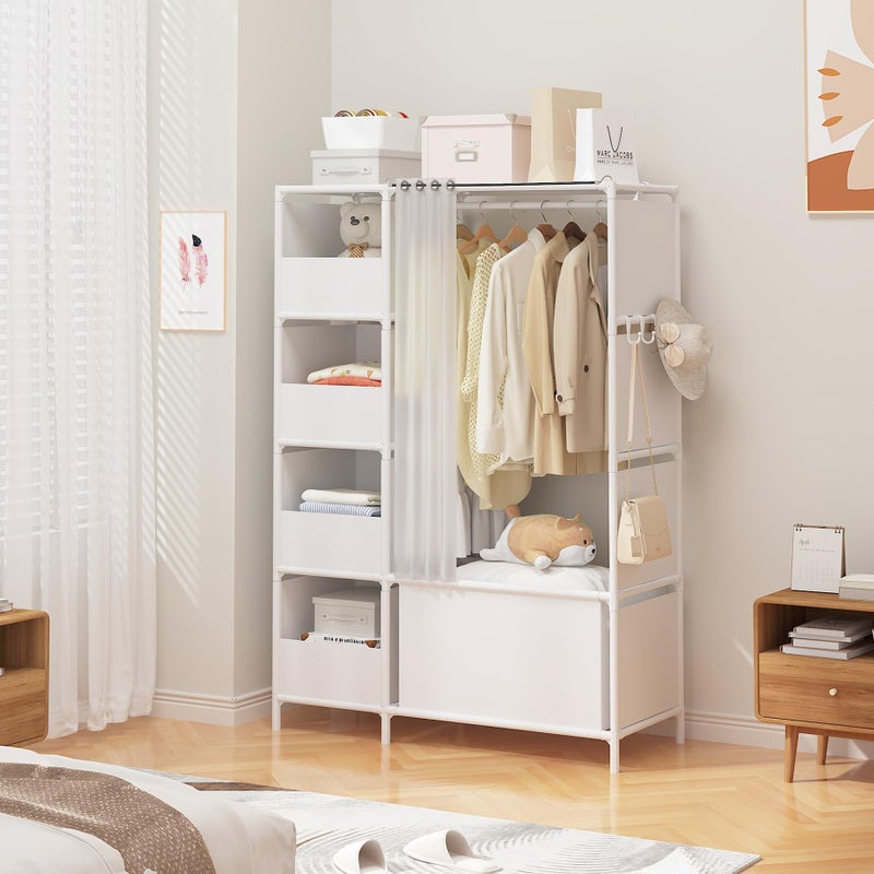 MOYIPIN Portable Closetï¼ŒFree Standing Wardrobe Closet with Hanging Rod and Curtainï¼ŒClothes Storage Organizer, for Cloakroom, Bedroomï¼Œ40.55 x 16.73 x 65.35Inchesï¼ŒWhite - Image 5
