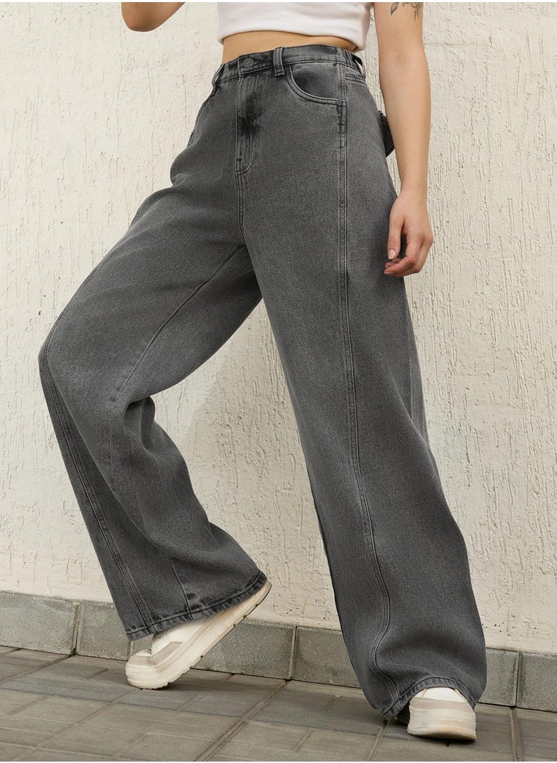 Hubberholme Straight Fit Grey Light Fade Jeans for Women  - Image 2