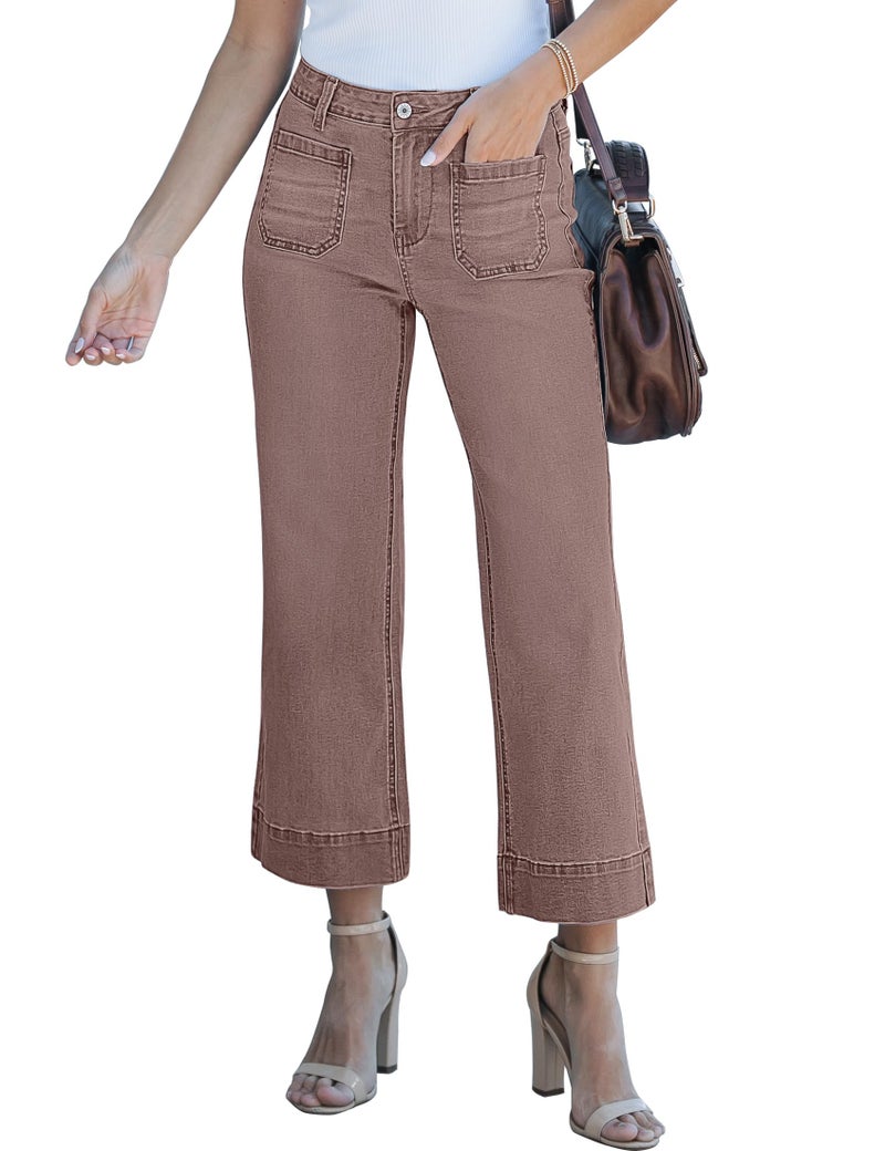 luvamia Wide Leg Jeans for Women Trendy High Waisted Flare Jeans Cropped Denim Pants Stretchy Baggy with Patch Pockets Pecan Brown Size XX-Large Fits Size 20-22 - Image 1