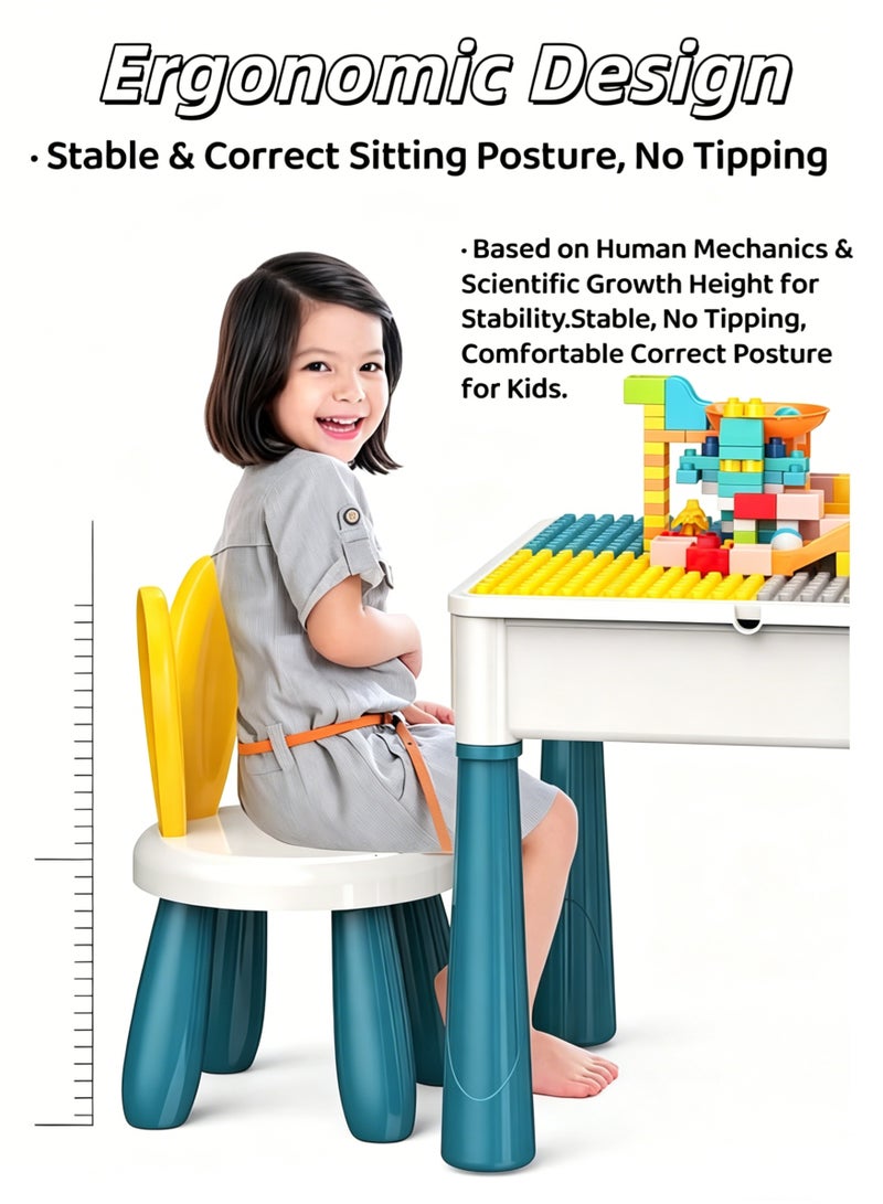 Building Blocks Table, 5-in-1 Kids Activity Table Set Kids Activitle and Chair Set Learn Play Water Sand Table - 190 Pieces Large Building Blocks Compatible Bricks Toy Play Table Includes 1 Chair for Kids Ages 3+ - Image 3