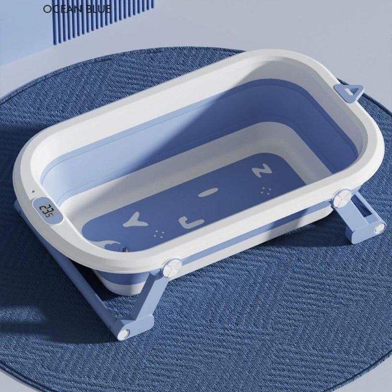 Turtees® Foldable Baby Bathtub with Anti Slip Base and Thermometer - Blue - Image 3