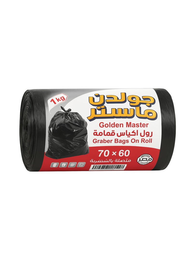 جولدن ماستر باك جولدن ماستر رول أكياس قمامة شديدة التحمل، أسود، 60 × 70 سم، 1 كجم - Image 1