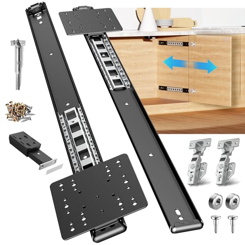 Eegoowa Pocket Door Slides, Cabinet Pocket Door Slide,Pocket Door Hinge,Cabinet Pocket Door Hardware Kit Fit,Pivot Door Slide Hardware Inset,with Magnetic Push-Pull Latch,for Cabinet Door (2PCS, 20in) - Image 1