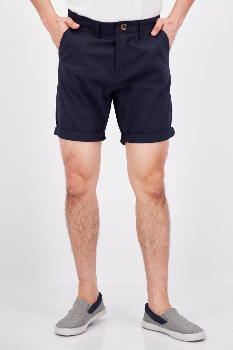 Threadbare Men Solid Chino Shorts, Navy - Image 1