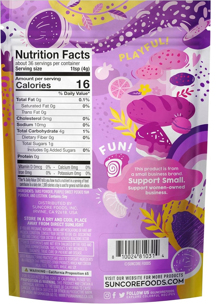 Suncore Foods مسحوق سونكور فودز تارو يام سوبر كولور ليلك - خالي من الجلوتين، غير معدل وراثيًا، 5 أونصات - Image 2