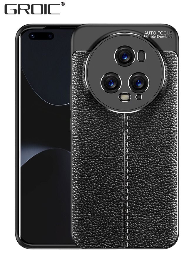 GROIC جراب واقٍ من الجلد المطلي بالكهرباء متوافق مع هاتف Honor Magic 5 Pro مقاس 6.81 بوصة، جراب واقٍ رفيع للغاية مضاد للخدش بحافة جلدية عالية الجودة مع فتحة دقيقة للحماية من السقوط - Image 1