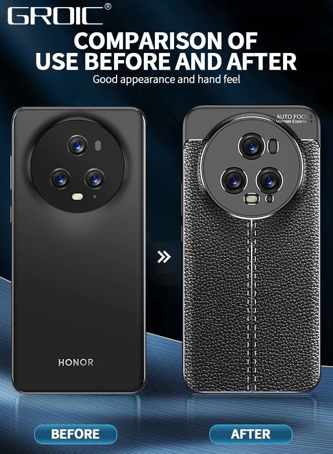 GROIC جراب واقٍ من الجلد المطلي بالكهرباء متوافق مع هاتف Honor Magic 5 Pro مقاس 6.81 بوصة، جراب واقٍ رفيع للغاية مضاد للخدش بحافة جلدية عالية الجودة مع فتحة دقيقة للحماية من السقوط - Image 4