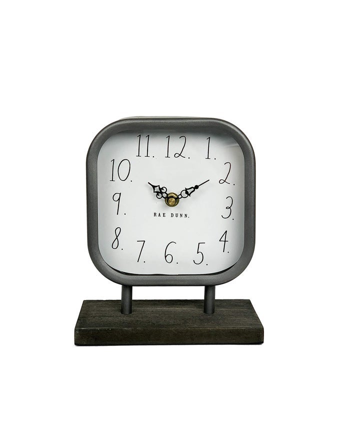 DESK CLOCK BATTERY OPERATED MODERN METAL RUSTIC DESIGN WITH WOODEN BASE FOR BEDROOM OFFICE KITCHEN SMALL CLASSIC ANALOG DISPLAY CHIC HOME DCOR FOR DESKTOP TABLE COUNTERTOP