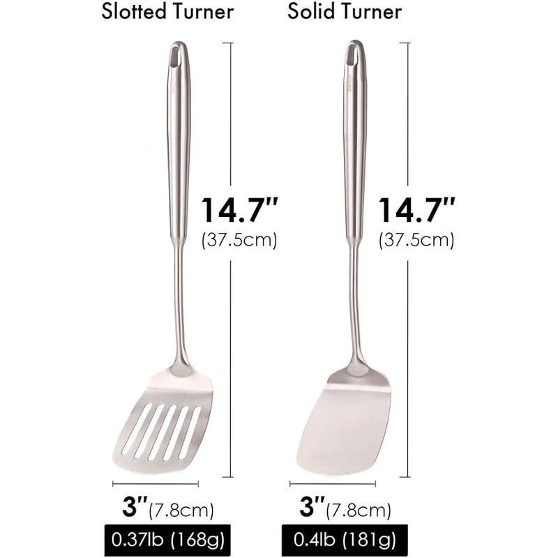 Standcn 18/10 Stainless Steel Spatulas Set - 15” Long Spatulas for Kitchen, Metal Cooking Utensils - 1 Slotted Spatula + 1 Solid Turner (style A - all metal brushed) - Image 2