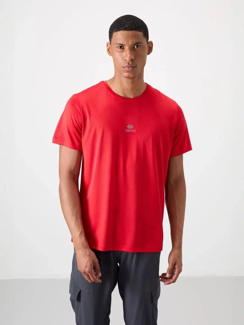 تومي لايف TOMMY Men's Solid Bird's Eye Crew Neck T-Shirt