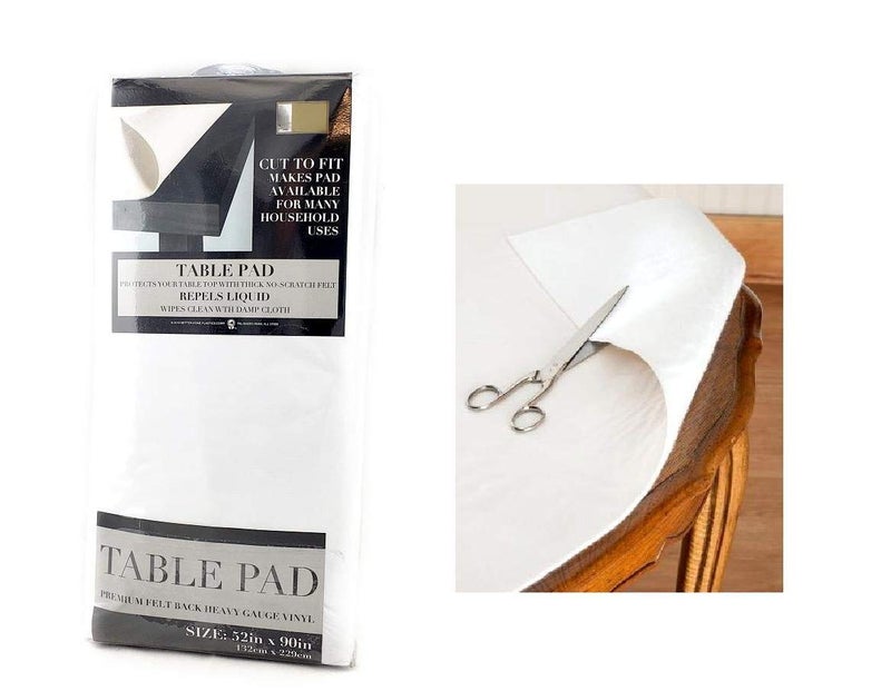 Homestyle Felt Back Vinyl Table Pad Size 52"" x 90"" Cut to Fit White - Image 1