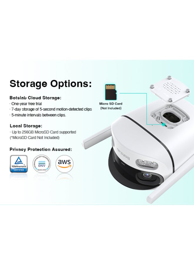 Botslab - W302 Outdoor Dual-Lens Security Camera | 4MP QHD Resolution, 170° Ultra-Wide Angle, AI Person/Vehicle Detection, Full-Color Night Vision, IP66 Weatherproof, Dual-Band Wi-Fi - Image 1
