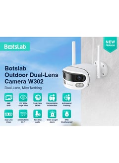 Botslab W302 Outdoor Dual-Lens Security Camera | 4MP QHD Resolution, 170° Ultra-Wide Angle, AI Person/Vehicle Detection, Full-Color Night Vision, IP66 Weatherproof, Dual-Band Wi-Fi  - Image 2