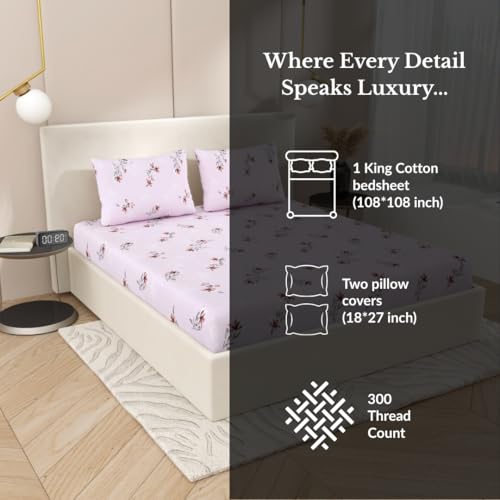 Plumora Cotton King Size Bedsheet 104x108 Super King, 100% Pure Cotton Bed Sheet with 2 Pillow Covers, 240 TC Soft Breathable Floral Design Bedding - (Velvet Bloom, Super King) - Image 5