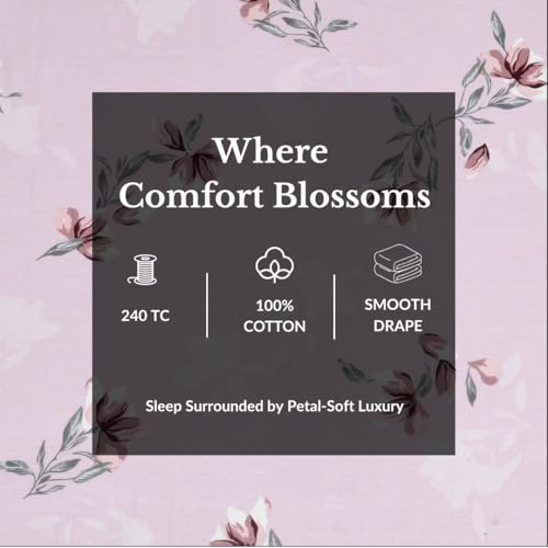 Plumora Cotton King Size Bedsheet 104x108 Super King, 100% Pure Cotton Bed Sheet with 2 Pillow Covers, 240 TC Soft Breathable Floral Design Bedding - (Velvet Bloom, Super King) - Image 3