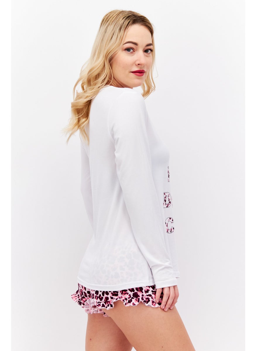 French Affair - Women 2 Pieces Animal Print Pyjama Set, White - Image 1