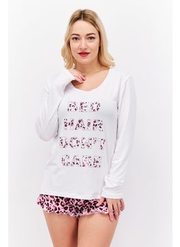 Women 2 Pieces Animal Print Pyjama Set, White