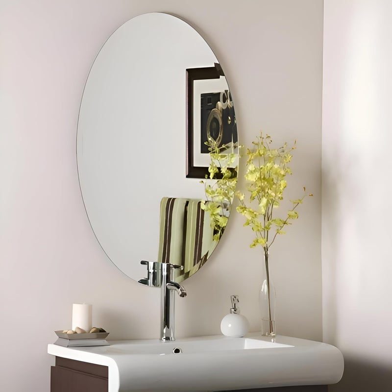 Bathroom Vanity Mirror - Contemporary 15x18 inch frameless oval mirror with bevelled edge, minimalist aesthetic for modern homes seeking clean lines. - Image 2