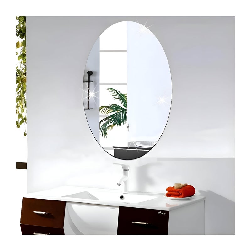 Bathroom Vanity Mirror - Contemporary 15x18 inch frameless oval mirror with bevelled edge, minimalist aesthetic for modern homes seeking clean lines. - Image 1