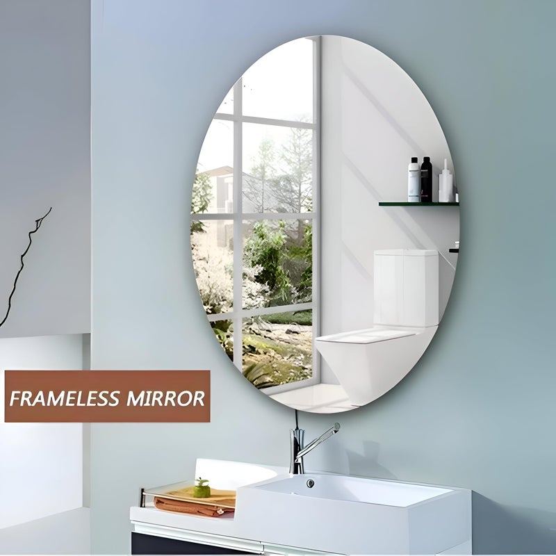 Bathroom Vanity Mirror - Contemporary 15x18 inch frameless oval mirror with bevelled edge, minimalist aesthetic for modern homes seeking clean lines. - Image 4