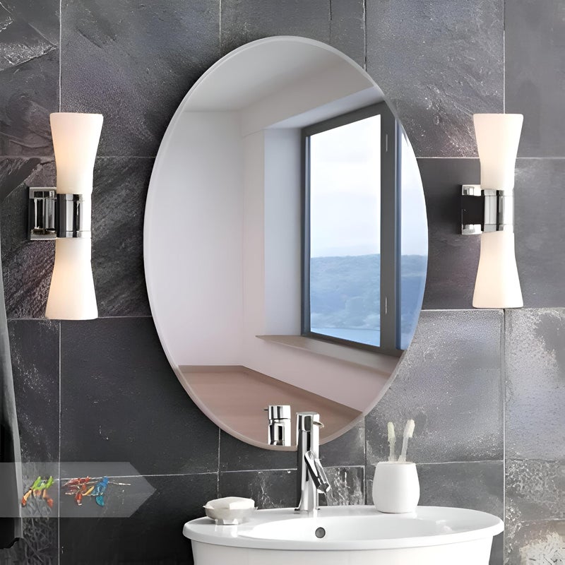 Bathroom Vanity Mirror - Contemporary 15x18 inch frameless oval mirror with bevelled edge, minimalist aesthetic for modern homes seeking clean lines. - Image 3