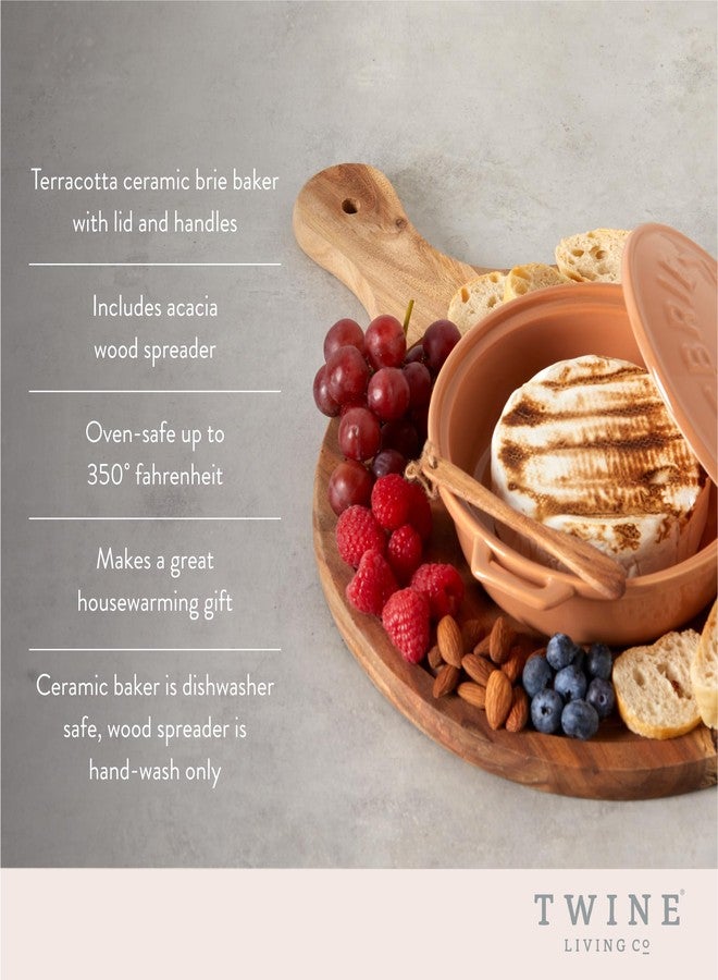 Twine Ceramic Brie Baker with Wood Spreader, Brie Baking Tools with Lid Bakeware Sets, Terra Cotta Ceramic, Kitchen Set of 1 - Image 2