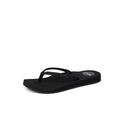 Reef Ginger Womens Beach Flip Flop, Soft Woven Strap Made From 100% Recycled PET, Black/Black, 5 - Image 1