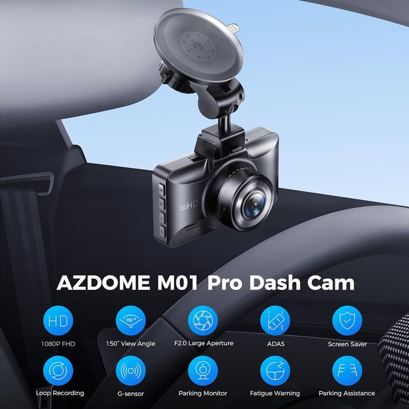 AZDOME M01 Dual Dash Cam Front and Rear with Free 64GB Card, 3" Screen Dual Dashboard Camera for Car, Built-in ADAS G-Sensor, 24H Parking Mode Car Camera (M01 Pro) - Image 2