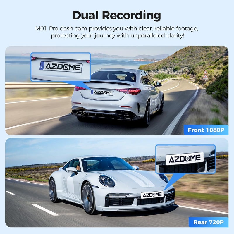 AZDOME M01 Dual Dash Cam Front and Rear with Free 64GB Card, 3" Screen Dual Dashboard Camera for Car, Built-in ADAS G-Sensor, 24H Parking Mode Car Camera (M01 Pro) - Image 4