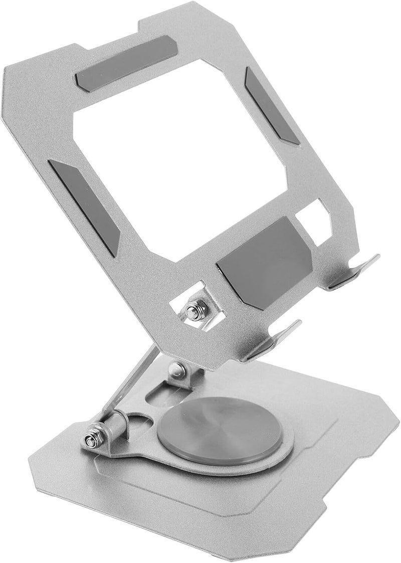Portable Foldable Tablet Stand with 360° Rotating Cooling Vent for Live Streaming and Desk Phone Holder, Adjustable Silver Tablet and Cell Phone Mount for Home Office Travel - Image 1