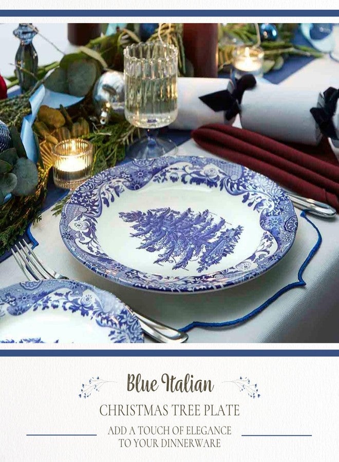 Spode Blue Italian Christmas Tree Dinner Plate - 10.6" Fine Earthenware Holiday Dish with Blue & White Imari Border - Festive Dining Collection for Holiday Meals, Microwave & Dishwasher Safe - Image 2