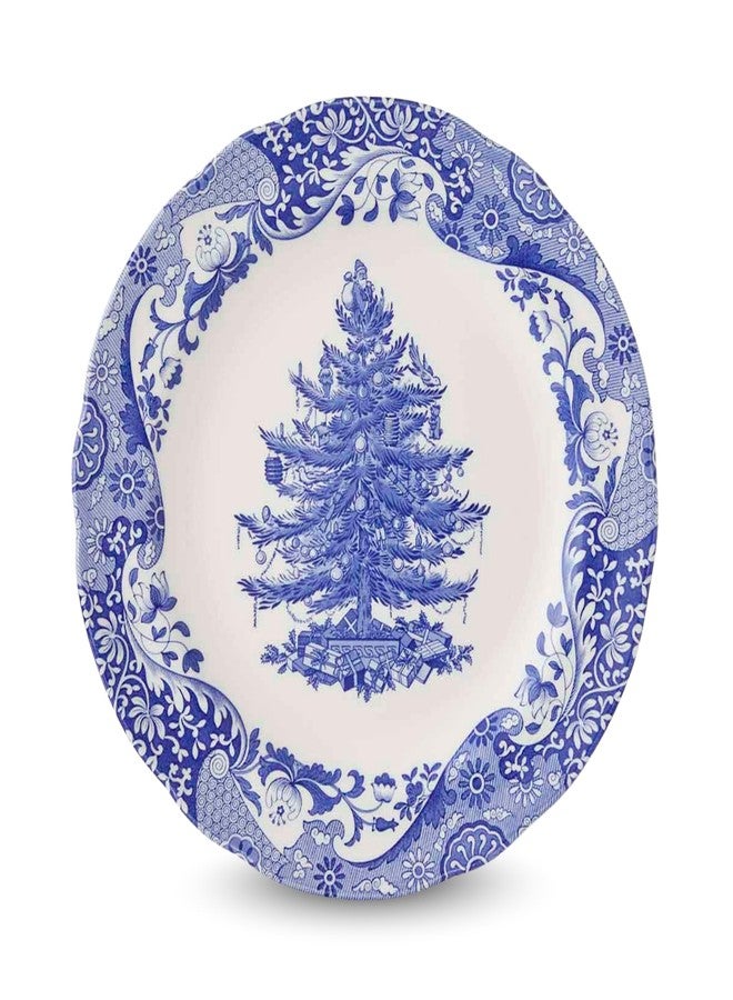 Spode Blue Italian Christmas Tree Dinner Plate - 10.6" Fine Earthenware Holiday Dish with Blue & White Imari Border - Festive Dining Collection for Holiday Meals, Microwave & Dishwasher Safe - Image 1