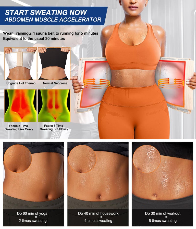 TrainingGirl مدرب الخصر TrainingGirl للنساء حزام خصر لتقليل البطن كورسيه لف البطن حزام تمرين عرق حزام رياضي بدلة ساونا - Image 3
