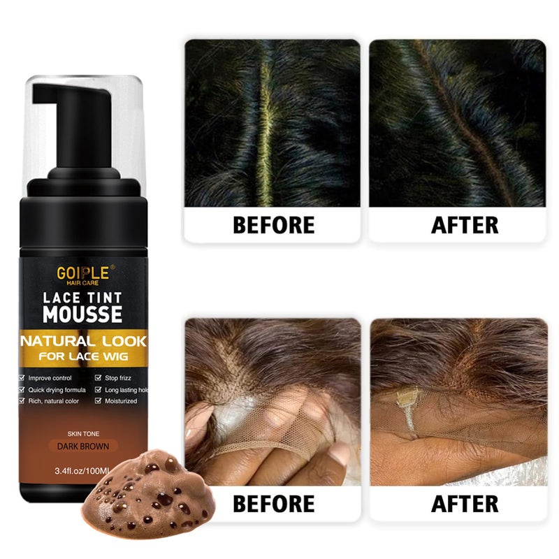 Goiple Lace Glue Kit Complete Set with Lace Tint Mousse, Lace Melting Spray Wig Glue for Women's Wigs and Hairpieces - Wig Installation Kit & Tape in Extension Rmover & Cap (Dark Brown) - Image 3